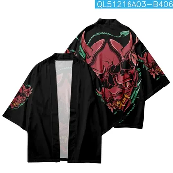 Черная модная пляжная уличная одежда Юката, летнее традиционное японское кимоно с принтом для мужчин и женщин, повседневный кардиган Хаори для косплея