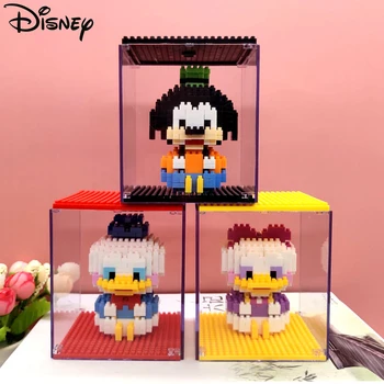 Строительные блоки Disney Микки Маус, модель Дональда Дака, игрушки, аниме, Мультяшный персонаж, Детская Прозрачная коробка-дисплей, подарок