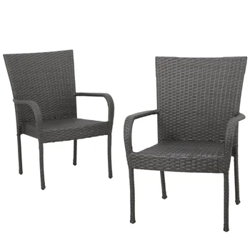 Обеденный стул на открытом воздухе - Плетеный - Набор из 2-х подлокотников - Серый