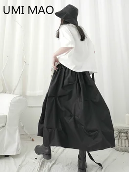 Темно-черная юбка в стиле УМИ МАО Ямамото, женская летняя свободная нишевая юбка-трапеция средней длины с высокой талией