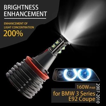 160 Вт 7000 К Белый H8 LED Angel Eyes Кольцевые Маркерные Лампы для BMW 2007-2010 3 Серии E92 Coupe (Pre-LCI) Супер яркий