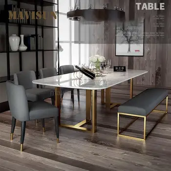 Роскошные обеденные сервизы в скандинавском стиле, центральный стол из мраморного камня, современные стулья, ресторанный стол, кухонная мебель A Manger