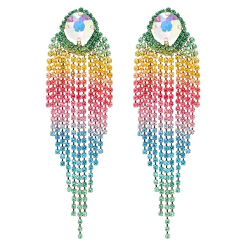 JURAN Современный дизайн, красочные градиентные длинные серьги с кисточками из кристаллов для женщин, ювелирные изделия для вечеринок, тренд 2023 года, Brincos
