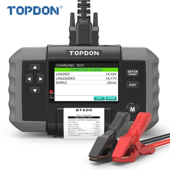 Тестер автомобильного аккумулятора TOPDON BT600 12V 24V, Свинцово-кислотный Автомобильный анализатор со встроенным термопринтером, Инструмент для автомобильного аккумулятора