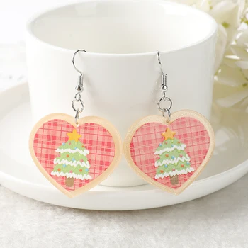 1 пара Рождественских женских подвесных серег, акриловые украшения в виде сердечек для девочки, подарок на день рождения