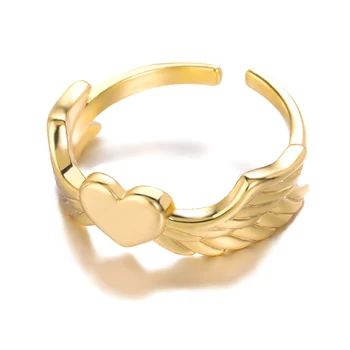 Винтажное Модное кольцо с сердечком для женщин и девочек, Подарок ювелирных изделий из нержавеющей стали, Ретро-крыло, Открытое Регулируемое Геометрическое кольцо на палец