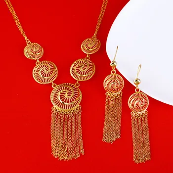 Ожерелья с подвесками из Эфиопского Золота И Серьги Для женщин и девочек Золотого цвета, Комплект ювелирных изделий в Эфиопском стиле.