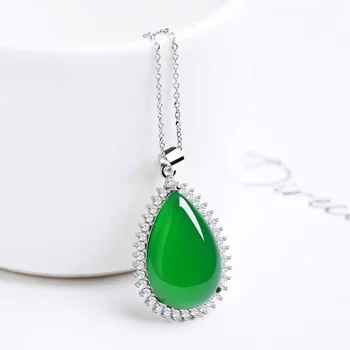 Кулон из зеленого халцедона, женское ожерелье с агатом, капля воды, модный Ретро маленький кулон