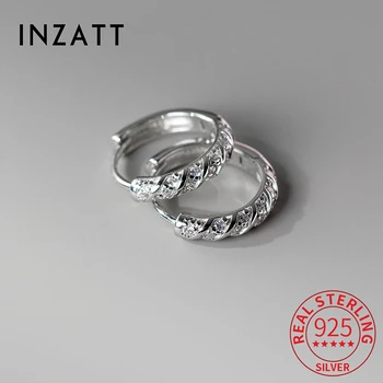 Серьги-кольца из настоящего стерлингового серебра 925 пробы INZATT с цирконом для модных женских вечеринок, изысканные ювелирные изделия, минималистичные аксессуары