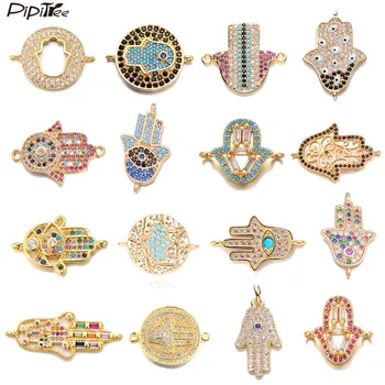 Pipitree Модные Амулеты в виде Хамсы своими руками для изготовления браслетов, Амулеты из меди и золота с кубическим цирконием, Соединитель без никеля