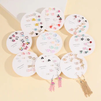 Корейский модный набор маленьких геометрических женских сережек с несколькими парами бабочек, милые серьги-гвоздики, ювелирные аксессуары Женские Серьги