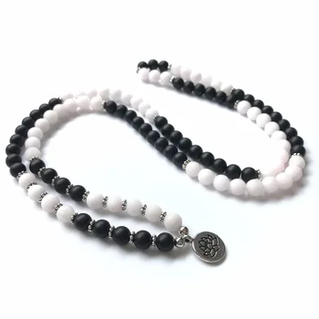 Модный браслет 5 кругов для женщин, черно-белый браслет, браслеты с лотосом, украшения для йоги, розово-белые женские браслеты