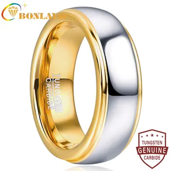 BONLAVIE Вольфрамовое кольцо шириной 8 мм Золотое мужское кольцо с куполообразной полированной ступенью, позолоченный материал из карбида вольфрама, свадебные украшения