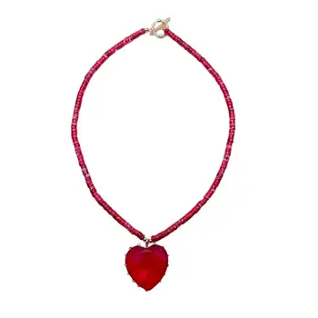 Яркое ожерелье из Яшмы из отложений Красного моря, Подвеска в форме хрустального сердца, Очаровательное колье-чокер