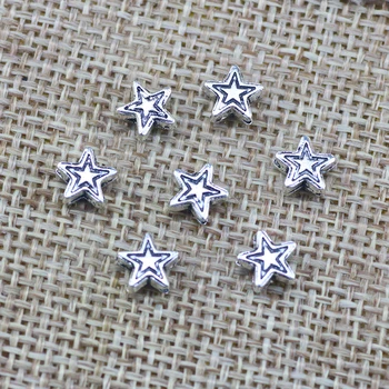 50 Штук 7x6,5 мм Серьги-подвески в виде звезд античного серебряного цвета 