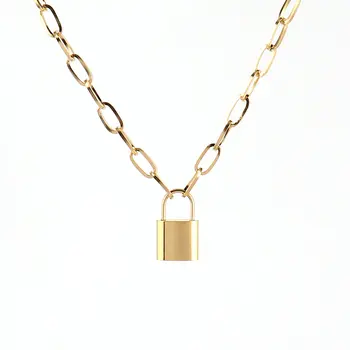 Ожерелье из нержавеющей стали для женщин, ожерелье с толстой цепью, колье-чокер, ожерелье с замком в стиле панк, геометрические украшения