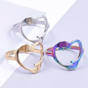 Женское кольцо из нержавеющей стали, простое сердце, фаза объятий, геометрические кольца на палец, свадебный подарок для влюбленных, модные ювелирные изделия