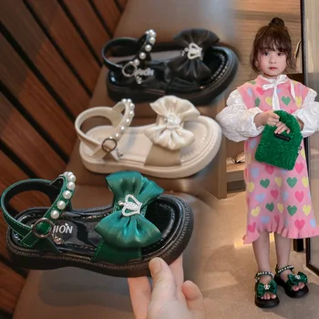 Летние сандалии для девочек, Новая детская обувь в иностранном стиле Princess Baby Fashion с бантом, Большая детская обувь на мягкой подошве