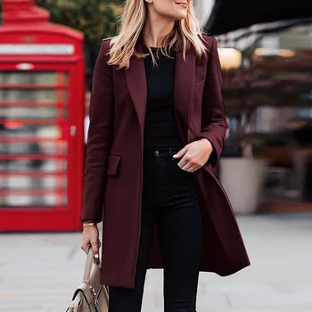 2023 Длинное шерстяное женское пальто и шерстяное пальто, весенне-осенние однотонные куртки для женщин