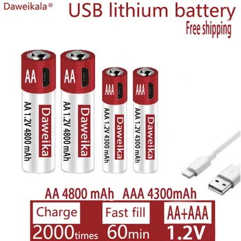 AA + AAA USB зарядка 1.2 В AA 4800 мАч перезаряжаемая литиевая батарея пульт дистанционного управления мышь игрушечная батарея + бесплатная доставка