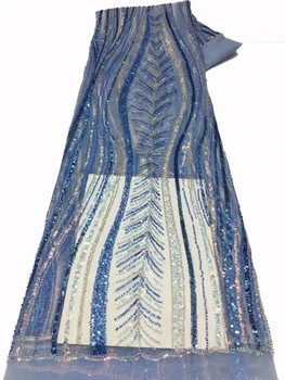 2023 Французское тюлевое кружево, вышивка пайетками в нигерийском стиле, изысканное вечернее платье-труба в вертикальную полоску из бисера, ткань для шитья 5 ярдов
