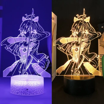 Аниме Genshin Impact Night Light Kamisato Ayaka Для детей 3D Светодиодная иллюзия Домашней атмосферы Лампа Декор вечеринки для друзей Подарок на День Рождения