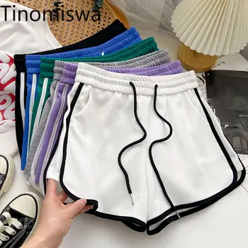 Tinomiswa Повседневные короткие брюки Женские летние с высокой талией на шнурке, на шнуровке контрастного цвета, универсальные модные шорты Motion Femme