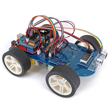 Автомобильный комплект 4WD Smart с последовательным управлением, совместимый с Bluetooth, мотор-редуктор с резиновым колесом, совместимый с учебным пособием для Arduino