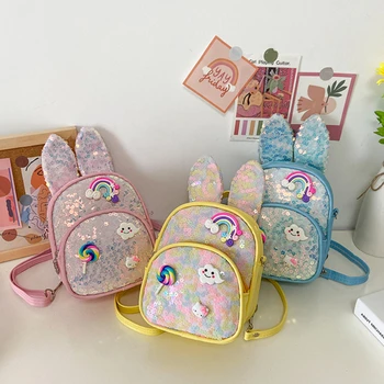 Модный рюкзак с блестками и заячьими ушками, детские школьные сумки, милые водонепроницаемые школьные сумки для студентов и девочек из детского сада