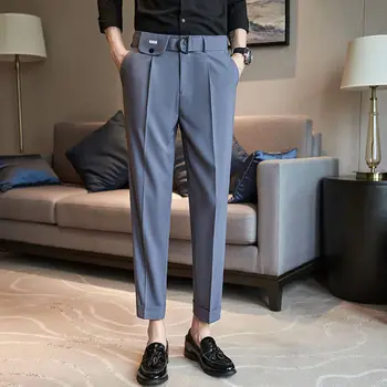 Весенние высокоэластичные брюки из ледяного шелка для мужчин Деловые брюки Повседневные тонкие офисные брюки для светского костюма Уличная одежда Костюм P261