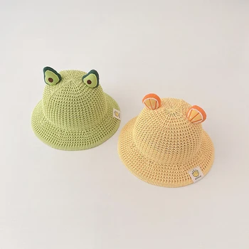 Dudukeke 2023 Новая мода Для маленьких мальчиков Забавная соломенная шляпа Sunmmer Для маленьких девочек Милые Пляжные шляпы-ведерки в форме фруктовых ушей для младенцев
