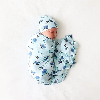 Детское обертывание, шапочка для пеленания новорожденных или повязка на голову, комплект из 2 предметов, Эластичная ткань для упаковки с антиударной печатью, Пеленальное одеяло 
