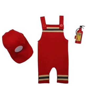 Y55B Реквизит для фотосессии новорожденных, шапка и комбинезон на подтяжках, костюм пожарного для фотосъемки, одежда для фотосессии
