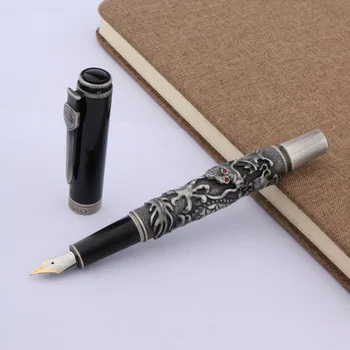 Роскошные аксессуары Jinhao из металла и древнего серебра с отделкой перьевой ручкой Dragon Medium с наконечником