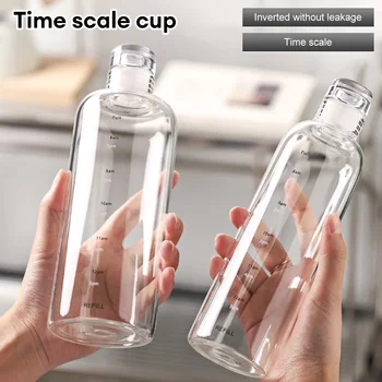 Прозрачная бутылка для воды с временной шкалой, спортивная бутылка для воды большой емкости, Герметичный Пластиковый стаканчик для напитков, устойчивый к падениям, для путешествий