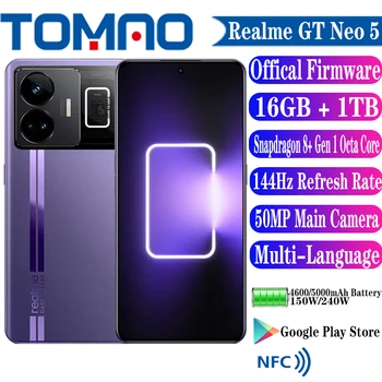 Новый мобильный телефон Realme GT Neo5 Neo 5 5G Snapdragon 8 + Gen 1 Octa Core 6.74 1.5K 144Hz Google Play 50MP С тремя Задними Камерами NFC