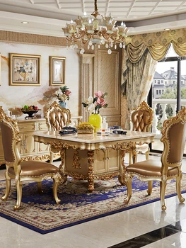 Европейский мраморный стол и стул для ресторана home из массива дерева с золотом цвета шампанского на заказ в европейском стиле