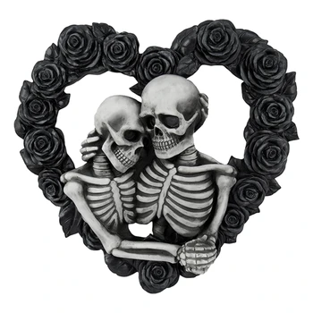 Пара скелетов Номер дома, подвеска с гирляндой из черных роз, украшение для дома на Рождество и Хэллоуин, украшение для дома, дверь
