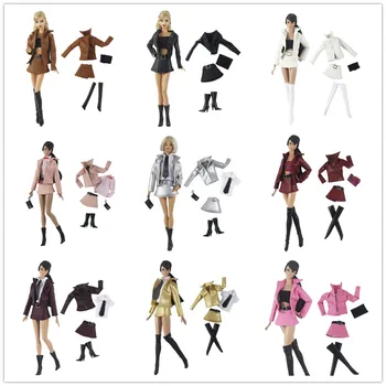 Комплект одежды/ Кожаный топ + пальто + юбка + носки/ аксессуары для кукол одежда осенняя одежда для куклы Барби длиной 30 см Xinyi FR ST