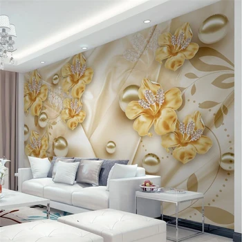 wellyu Обои на заказ из папье-маше Золотые украшения цветы 3D красивый фон для телевизора фотообои на стену behang