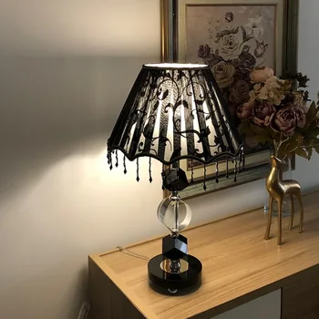 Постмодернистская черная настольная лампа, расшитая бисером, роскошная неоклассическая креативная Европейская прикроватная лампа