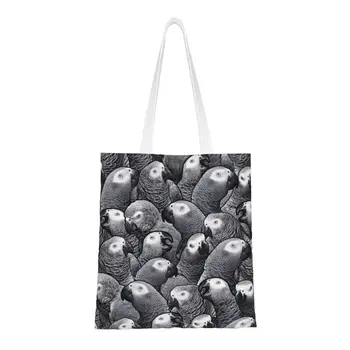 Многоразовая хозяйственная сумка с рисунком африканского серого попугая, женская холщовая сумка через плечо, моющиеся сумки для покупок с птицами Psittacine