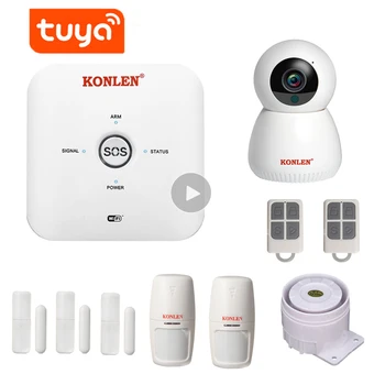 KONLEN Tuya Smart Life MINI WIFI GSM Домашняя охранная сигнализация Беспроводная с IP видеокамерой Alexa Google Home Голосовое управление