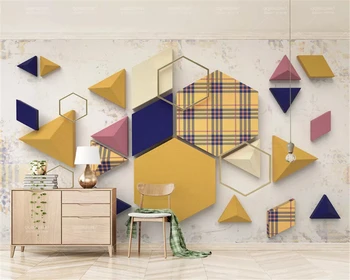 beibehang, изготовленные на заказ обои с 3D-принтом, ретро геометрический треугольник, клетчатая строчка, 3d декоративная роспись, стереофонический фон