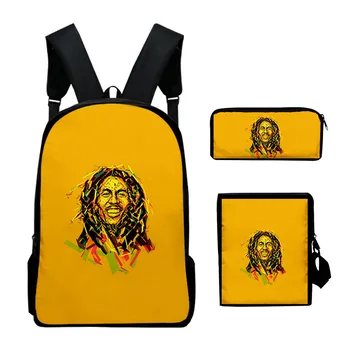 Мультяшная новинка Cool Bob Marley, 3 шт. / компл., рюкзак с 3D принтом, школьная сумка для книг, рюкзак для ноутбука, сумка через плечо, пенал