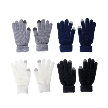 Мягкие студенческие перчатки, теплые варежки с сенсорным экраном на весь палец, однотонные варежки для мужчин и женщин, зимние принадлежности для велоспорта