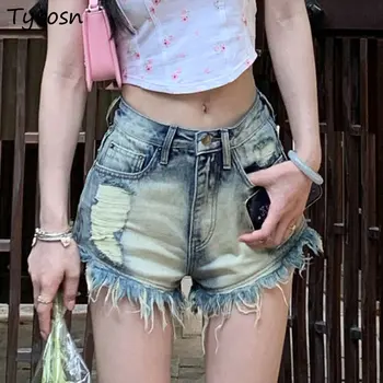 Шорты Женские с кисточками в стиле ретро, тонкая сексуальная уличная одежда в стиле ампир, повседневный Корейский стиль, для горячих девушек, универсальный рваный дизайн, популярная летняя джинсовая ткань