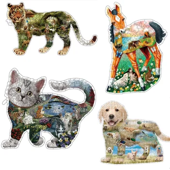 Гетероморфные пазлы неправильной формы Бумажные животные в форме кошки, собаки, взрослые Детские декомпрессионные игрушки