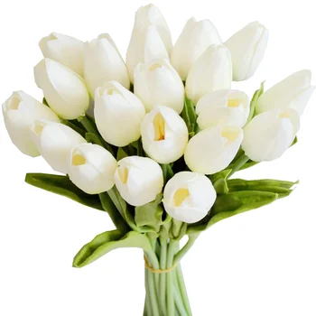 20 штук белых 13,8-дюймовых искусственных тюльпанов для украшения вечеринки, свадебного украшения дома
