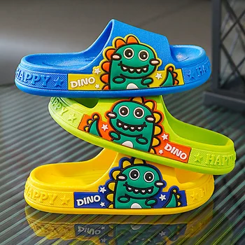 Детские тапочки для мальчиков от 2 до 12 лет, летняя обувь с динозавром из мультфильма, детские тапочки для девочек, нескользящие детские горки для ванной комнаты